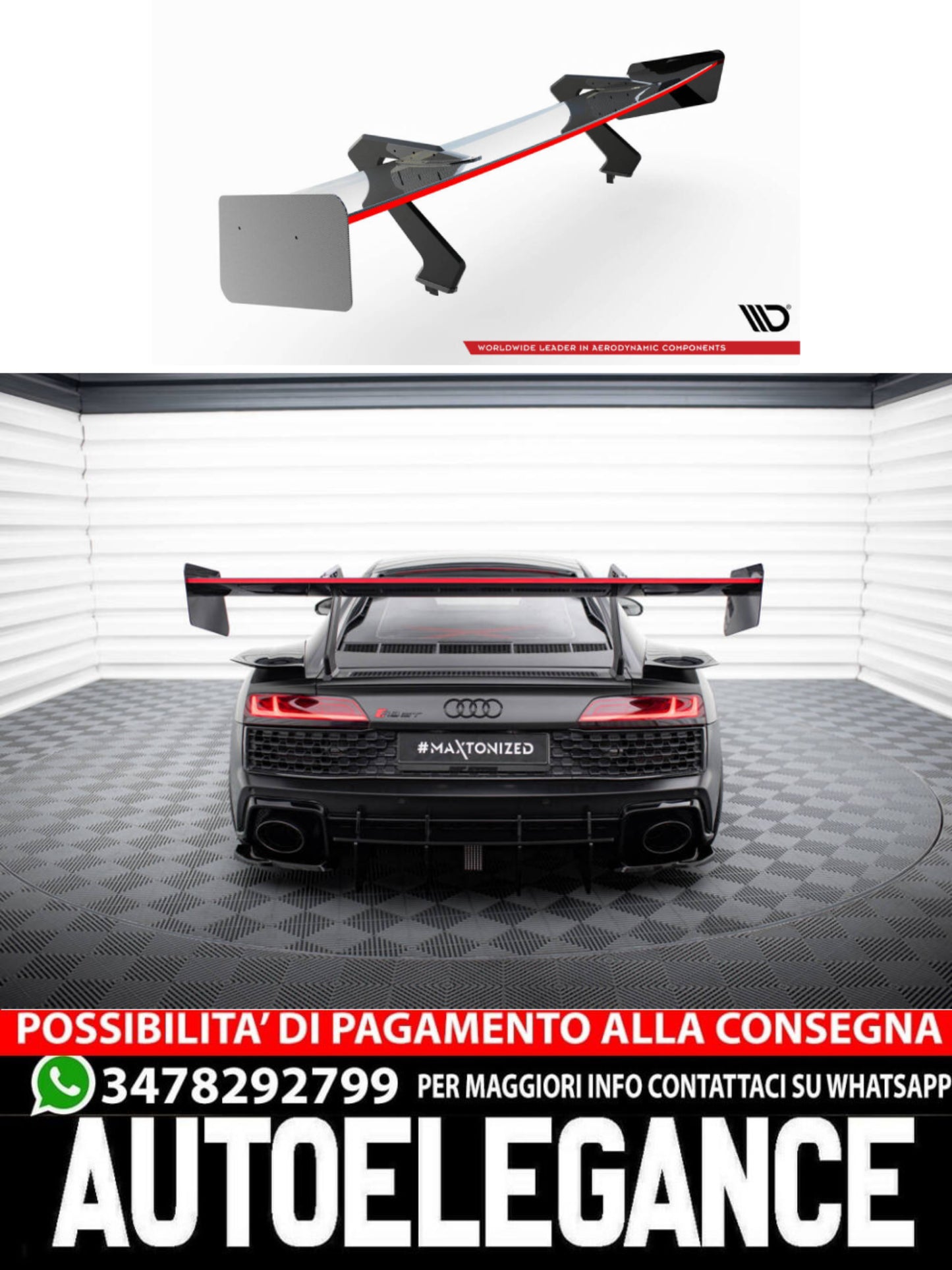 SPOILER CARBONIO + LED COMPATIBILE PER AUDI R8 MK2 FACELIFT  (2018-2023)