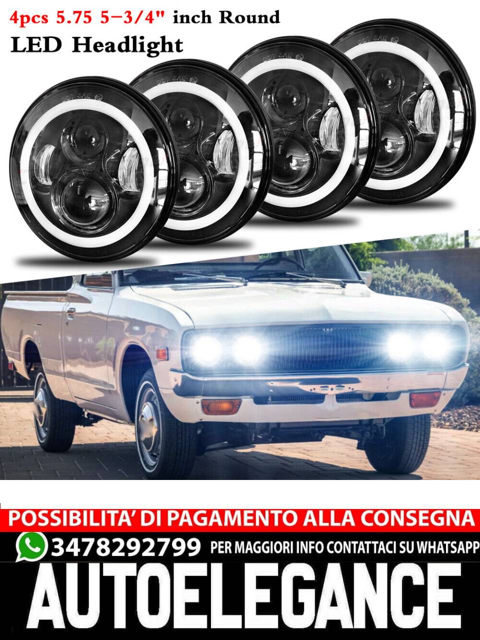 5.75" 5-3/4" Round LED Headlights 4pcs Hi/Lo Fit Toyota Corolla Corona Pickup