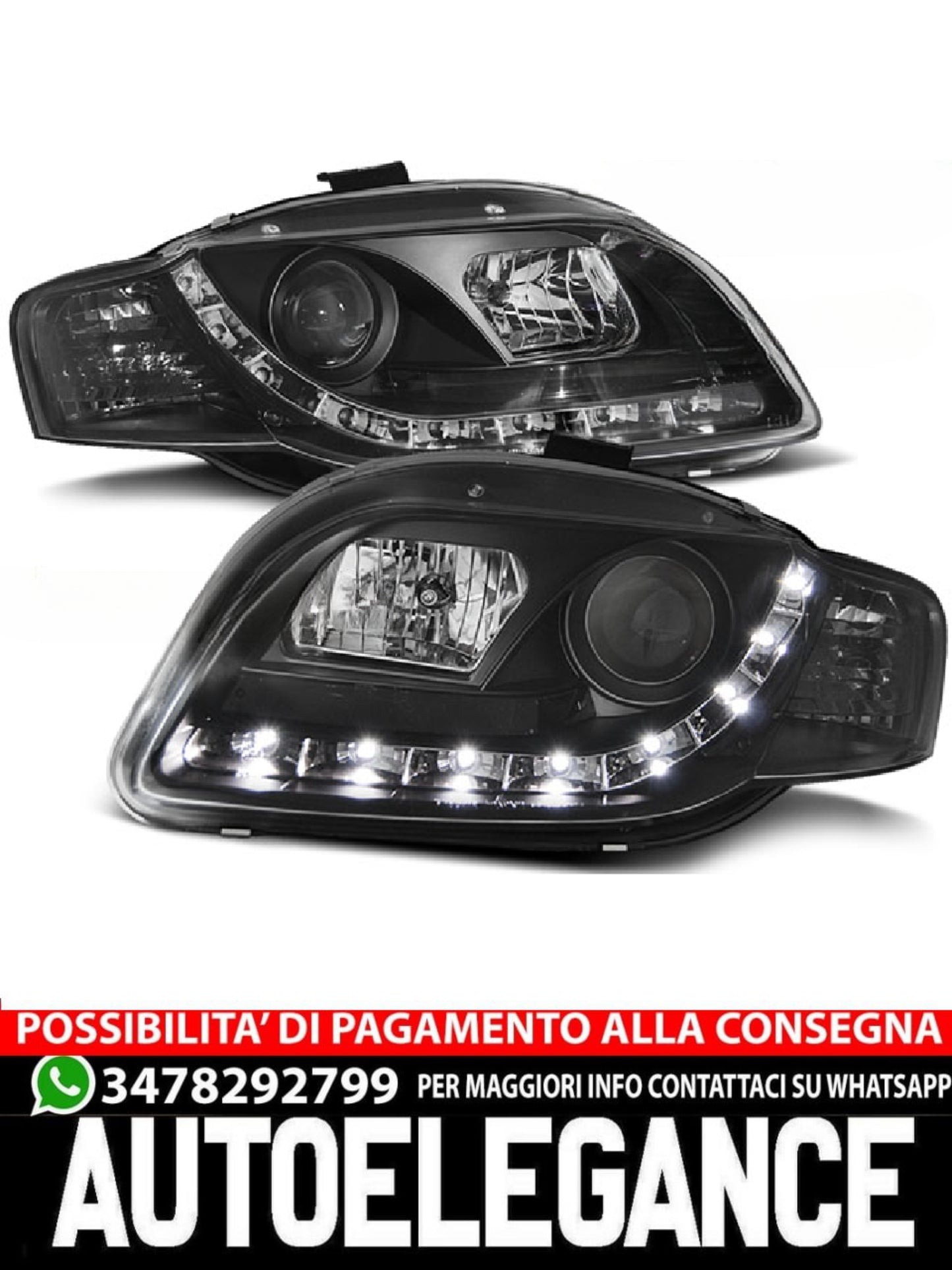 FARI ANTERIORI DAYLIGHT NERO ADATTI COMPATIBILI PER AUDI A4 B7 11.04-03.08
