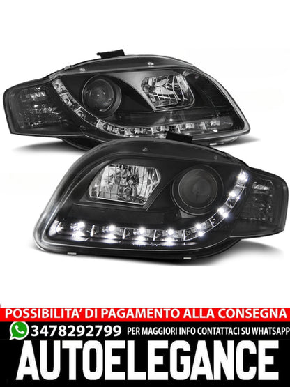 FARI ANTERIORI DAYLIGHT NERO ADATTI COMPATIBILI PER AUDI A4 B7 11.04-03.08