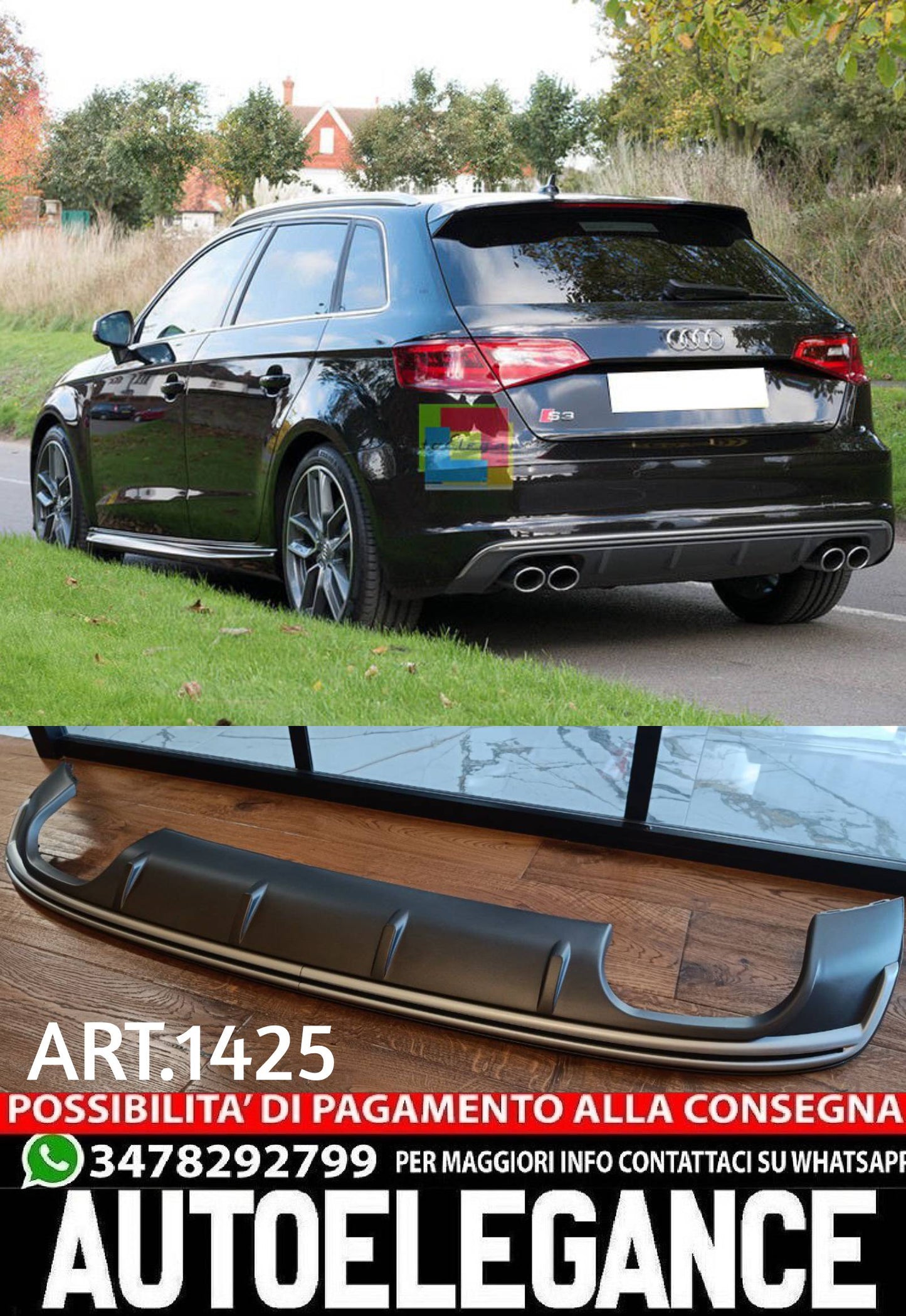 DIFFUSORE ADATTO PER AUDI A3 8V 2012-2016 STANDARD LOOK S3