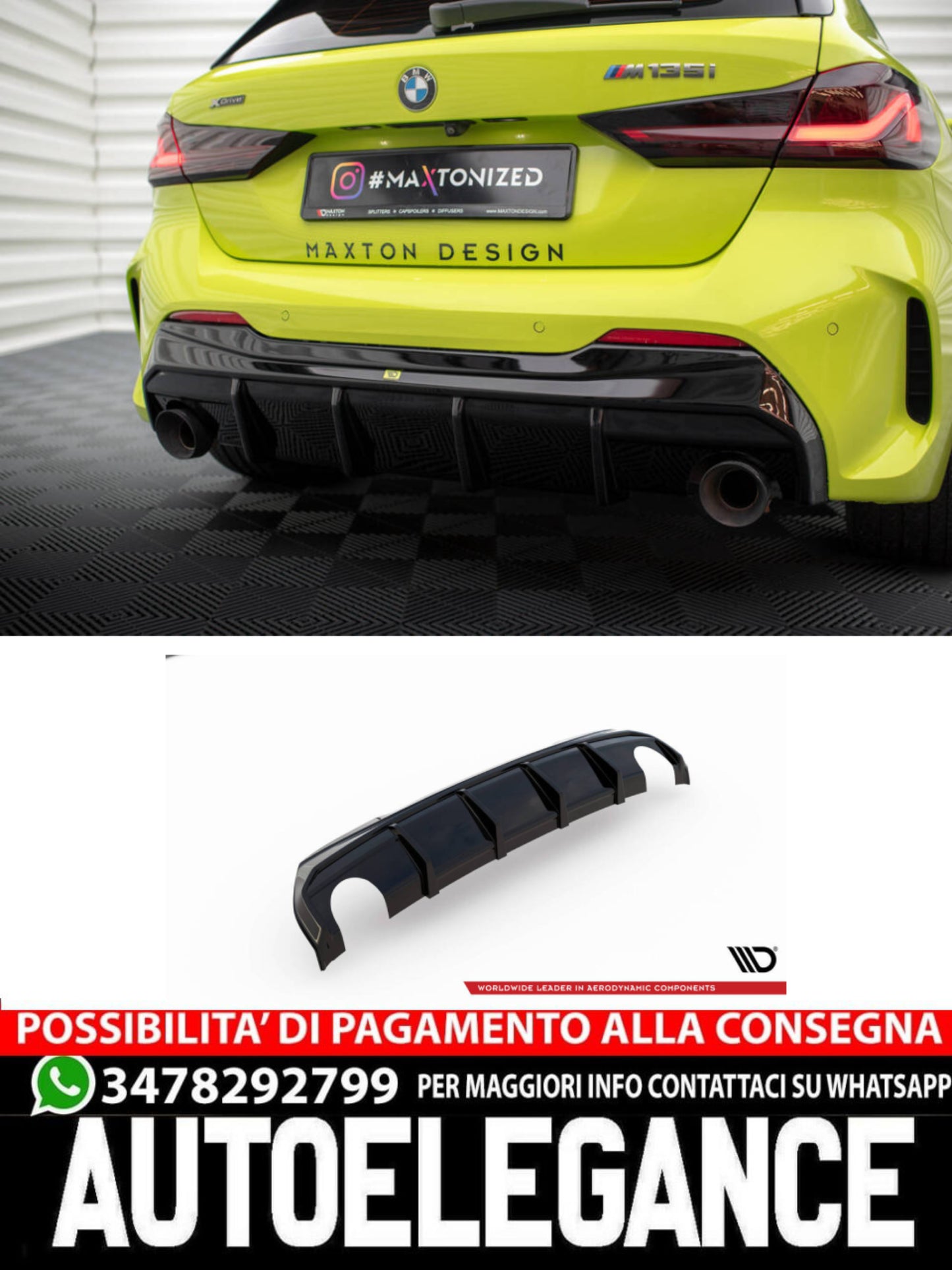 DIFFUSORE POSTERIORE ADATTO PER V.3 BMW 1 F40 M-PACK/ M135I (VERSIONE CON SCARICO SINGOLO)