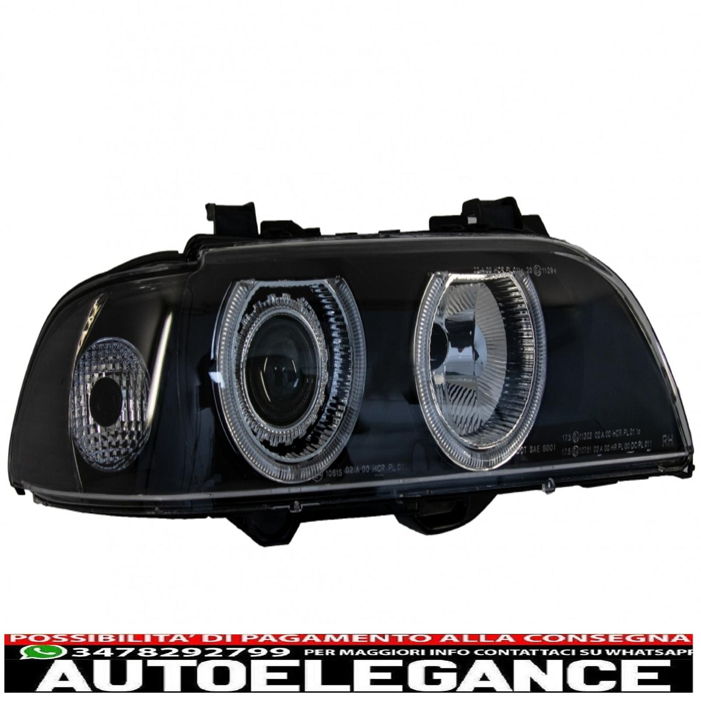 angel eye headlights suitable for bmw 5 series e39 sedan touring (1996-2003) black grey edition