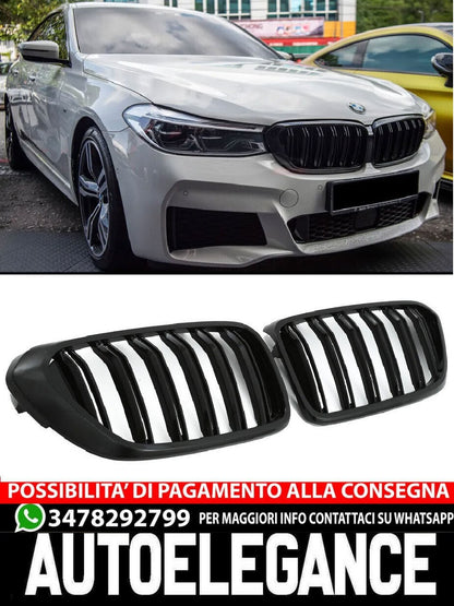 ADATTO A BMW SERIE 6 G32 GRAN TURISMO SPORT GRILL DOPPIA STAFFA NERO LUCIDO