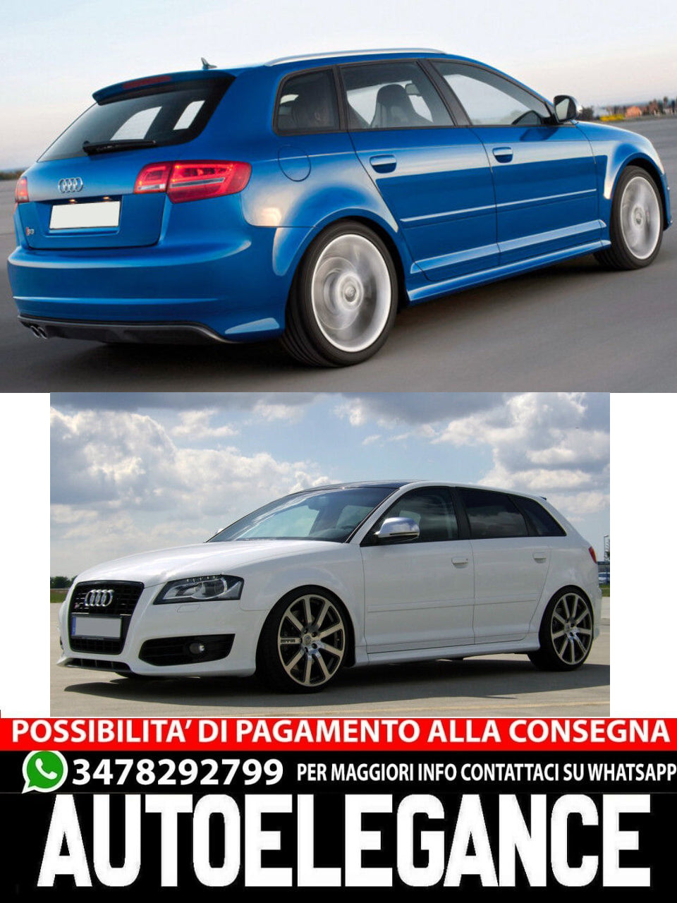 MINIGONNE LATERALI ADATTE PER AUDI A3 8P SPORTBACK 5 PORTE (2005-2012) Stile S3
