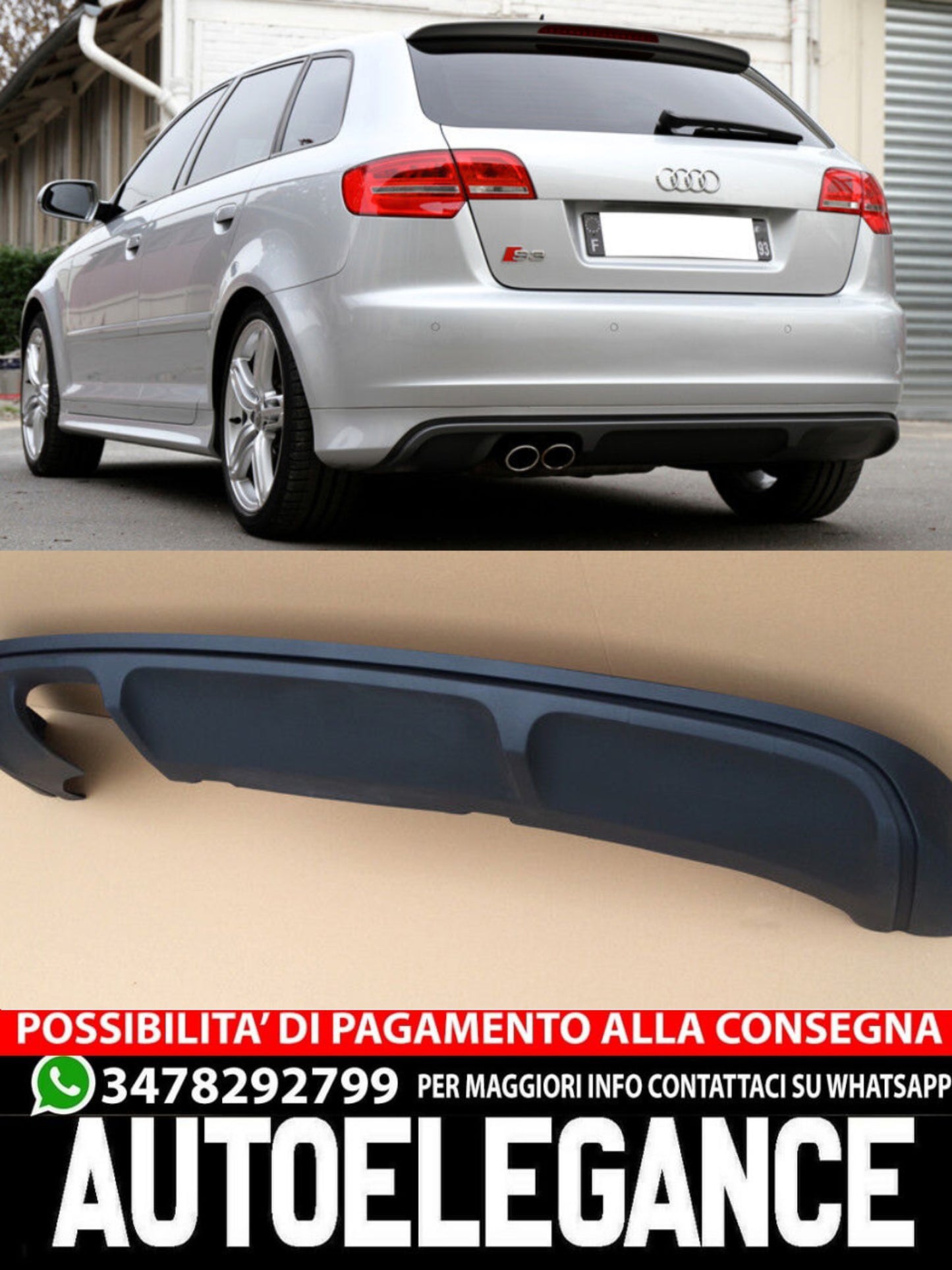 DIFFUSORE ADATTO PER AUDI A3 8P 5 PORTE SPORTBACK S3 STILE ( 2005-2008 )