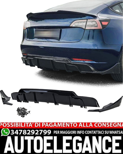 DIFFUSORE POSTERIORE ADATTO PER TESLA MODEL 3 2017-2023 LOOK NERO LUCIDO