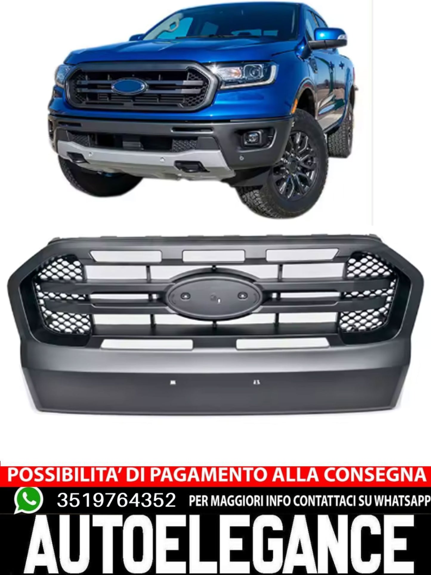 Griglia radiatore nera con doppia barra ADATTA PER Ford Ranger T7 16-19 2.2 3.2