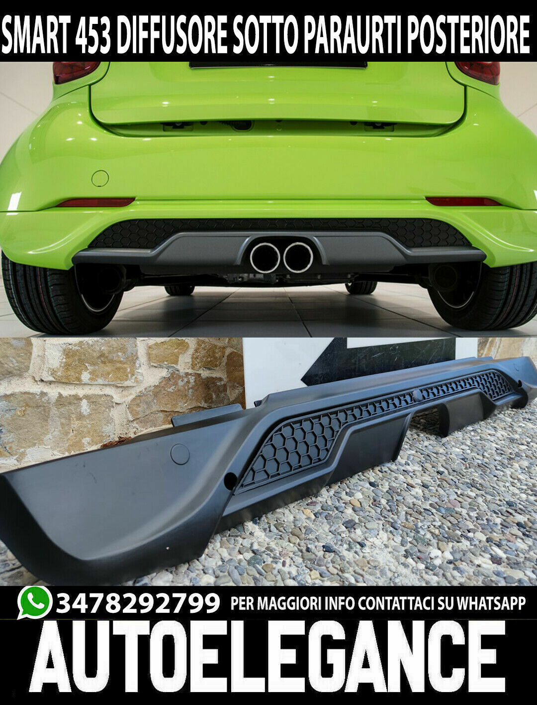 SOTTO PARAURTI POSTERIORE SPOILER SPORTIVO IN ABS PER SMART 453 FORTWO DIFFUSORE