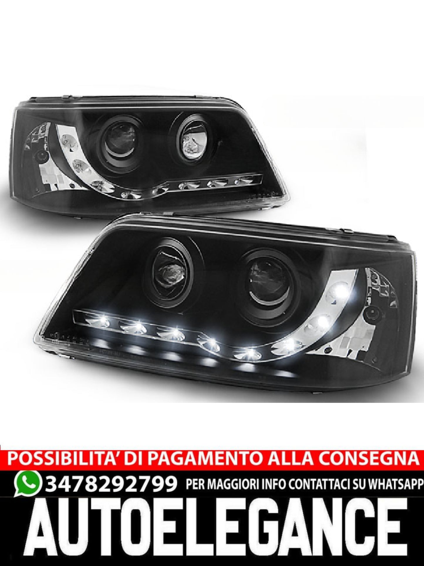 FARI ANTERIORI DAYLIGHT BLACK ADATTI PER TRANSPORTER VW T5 04.03-08.09