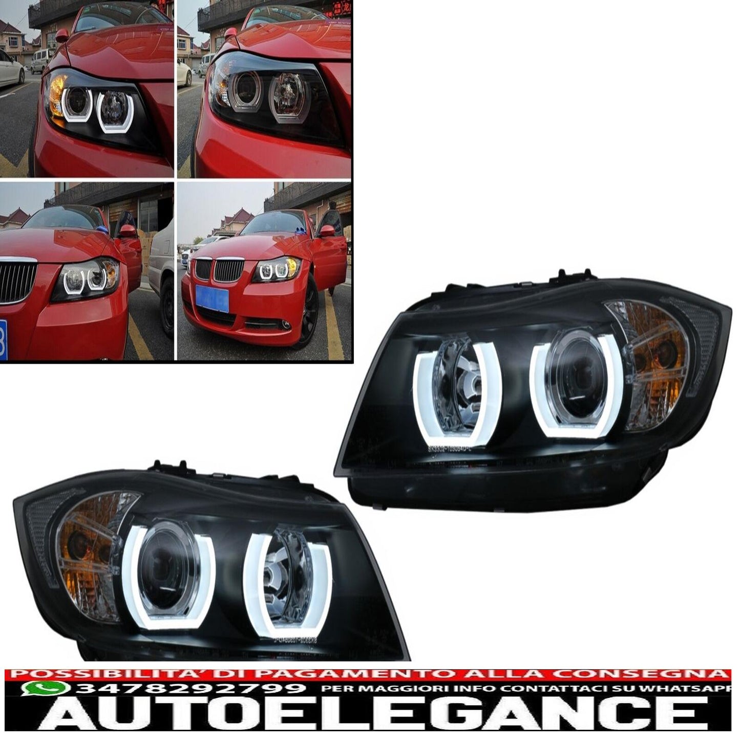 3D U-LED Xenon Headlights for BMW 3 E90 Limousine E91 Touring 03.2005-08.2008 LHD Black 
