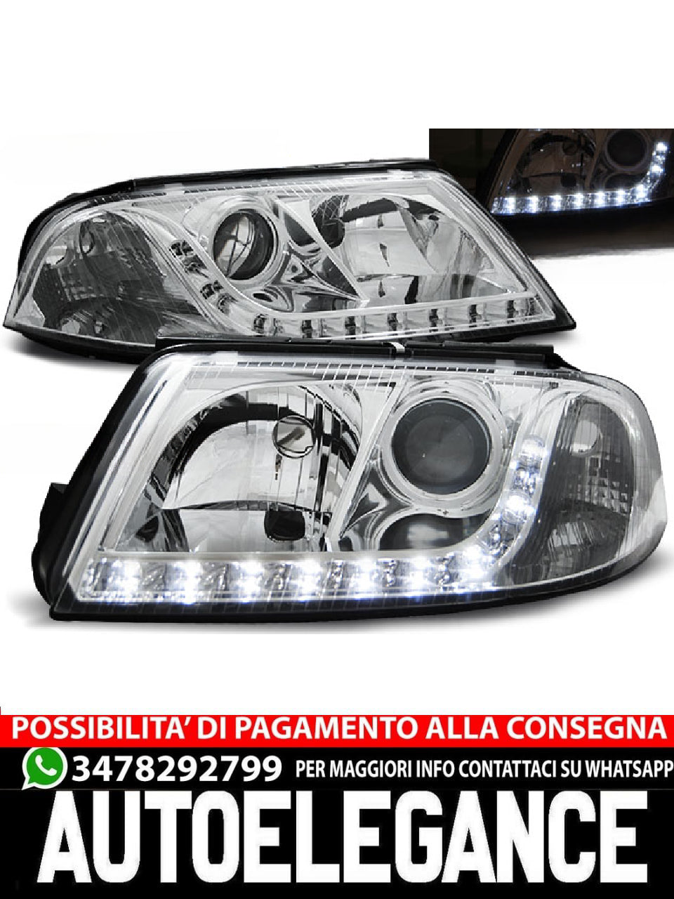 FARI ANTERIORI DAYLIGHT CHROME per VW PASSAT 3BG B5 FL 09.00-03.05