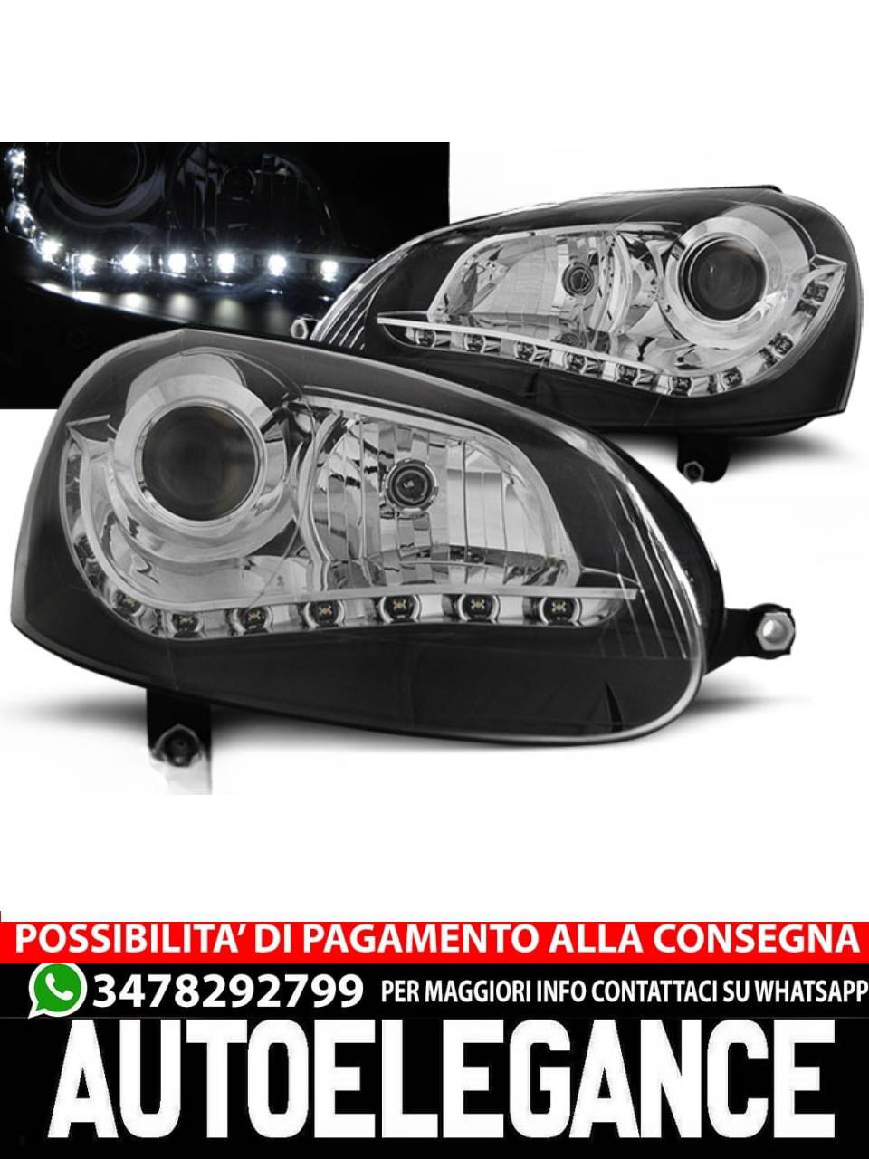 FARI ANTERIORI DAYLIGHT NERO per VW GOLF 5