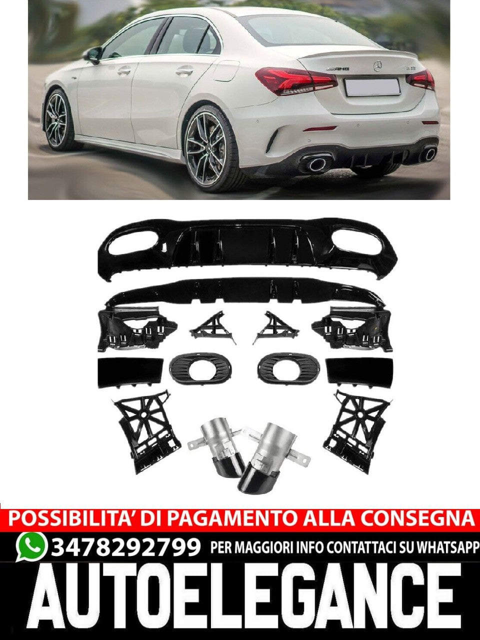 Diffusore spoiler posteriore + terminali di scarico 2x1 (NERO)