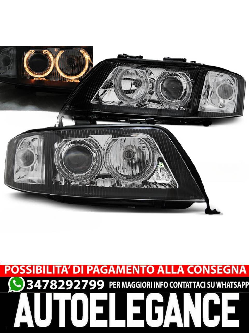 ANGEL EYES BLACK HEADLIGHTS for AUDI A6 06.01-05.04 