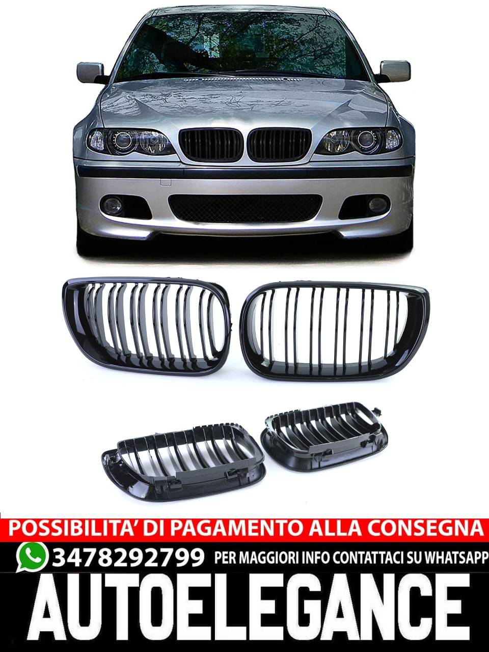 Griglia radiatore sportiva doppia barra performance adatta per BMW Serie 3 01-05