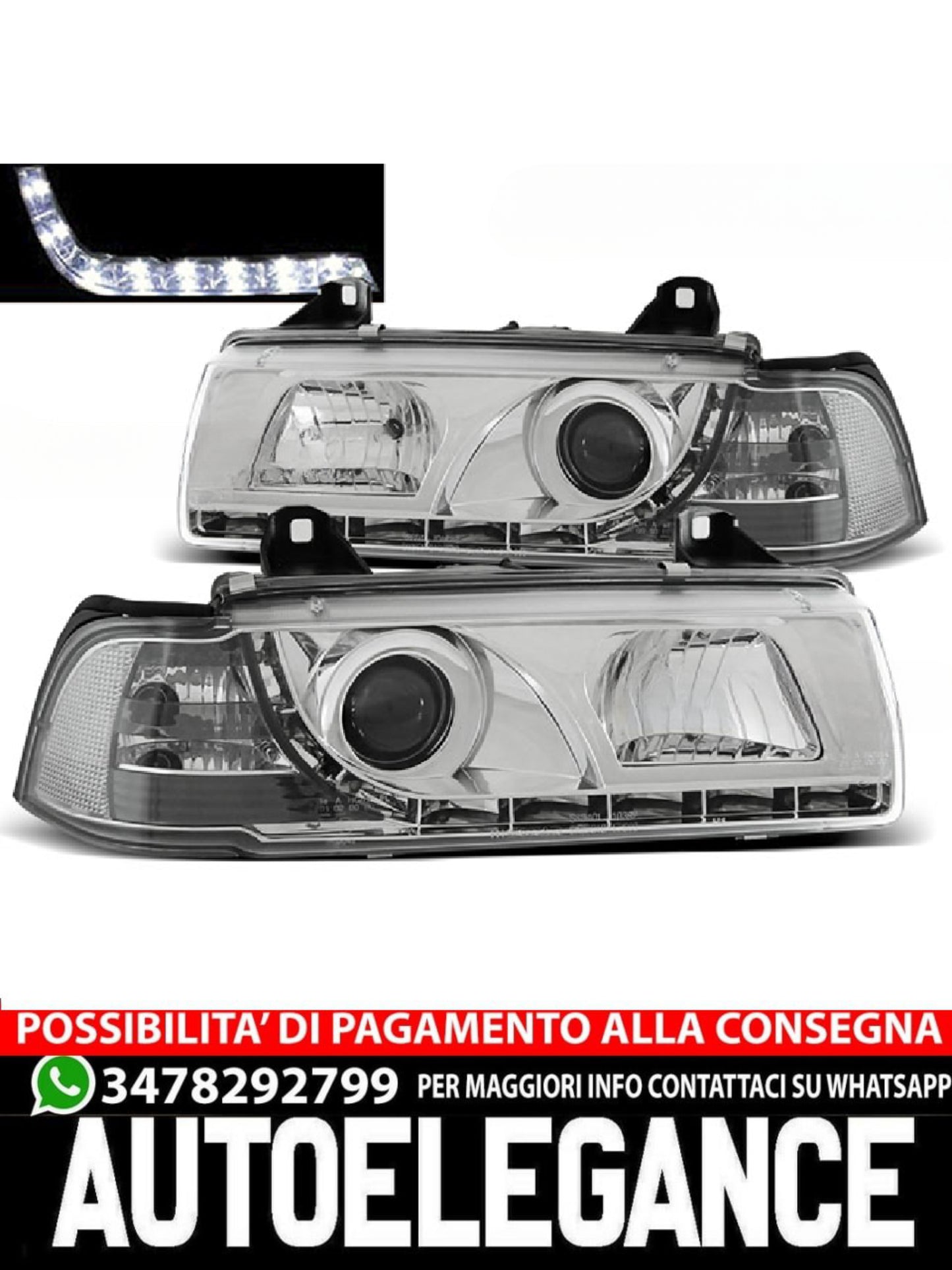 FARI ANTERIORI DAYLIGHT CHROME ADATTI COMPATIBILI  per BMW E36 12.90-08.99