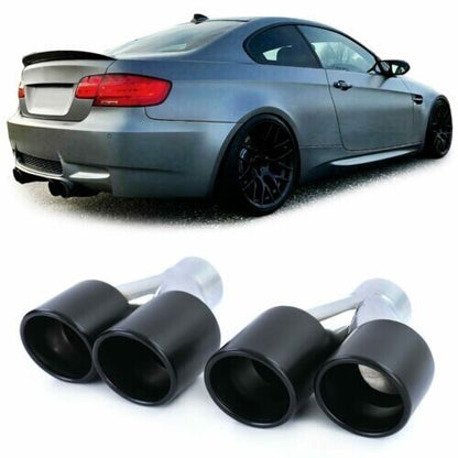 Stainless Steel Sports Exhaust Tips Covers Black 89mm Double Round Cover