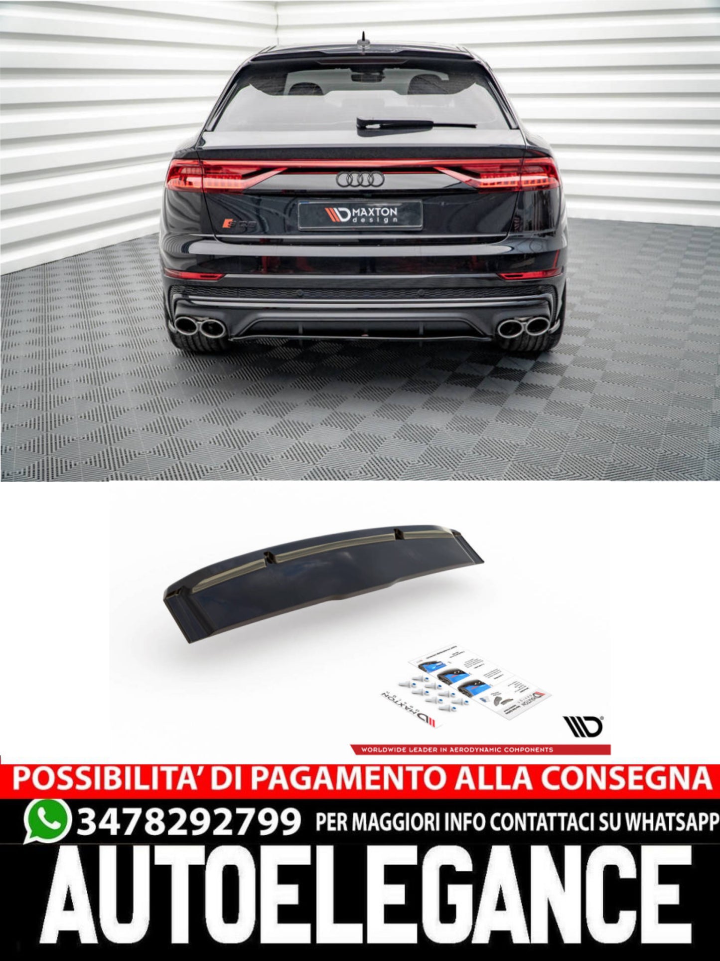 SPLITTER POSTERIORE CENTRALE (CON BARRE VERTICALI) COMPATIBILE PER AUDI SQ8 MK1  2019 -