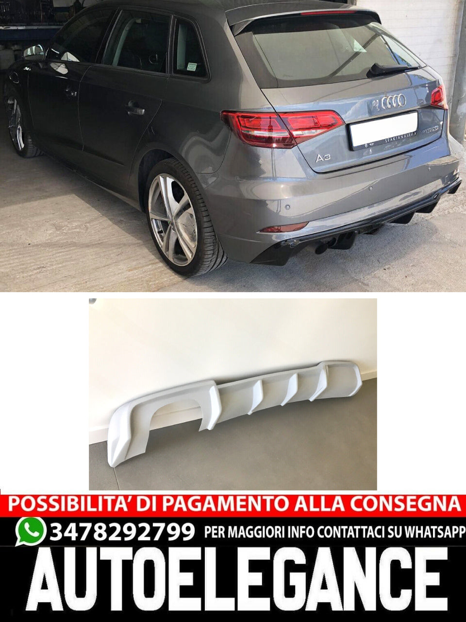 DIFFUSORE COMPATIBILE PER AUDI A3 8V S-LINE ( restyling 2016-2020 )