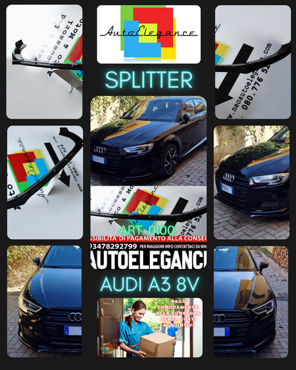 SPLITTER SUITABLE FOR AUDI A3 8V 2012-2016 STANDARD SLINE LOOK GLOSSY BLACK 