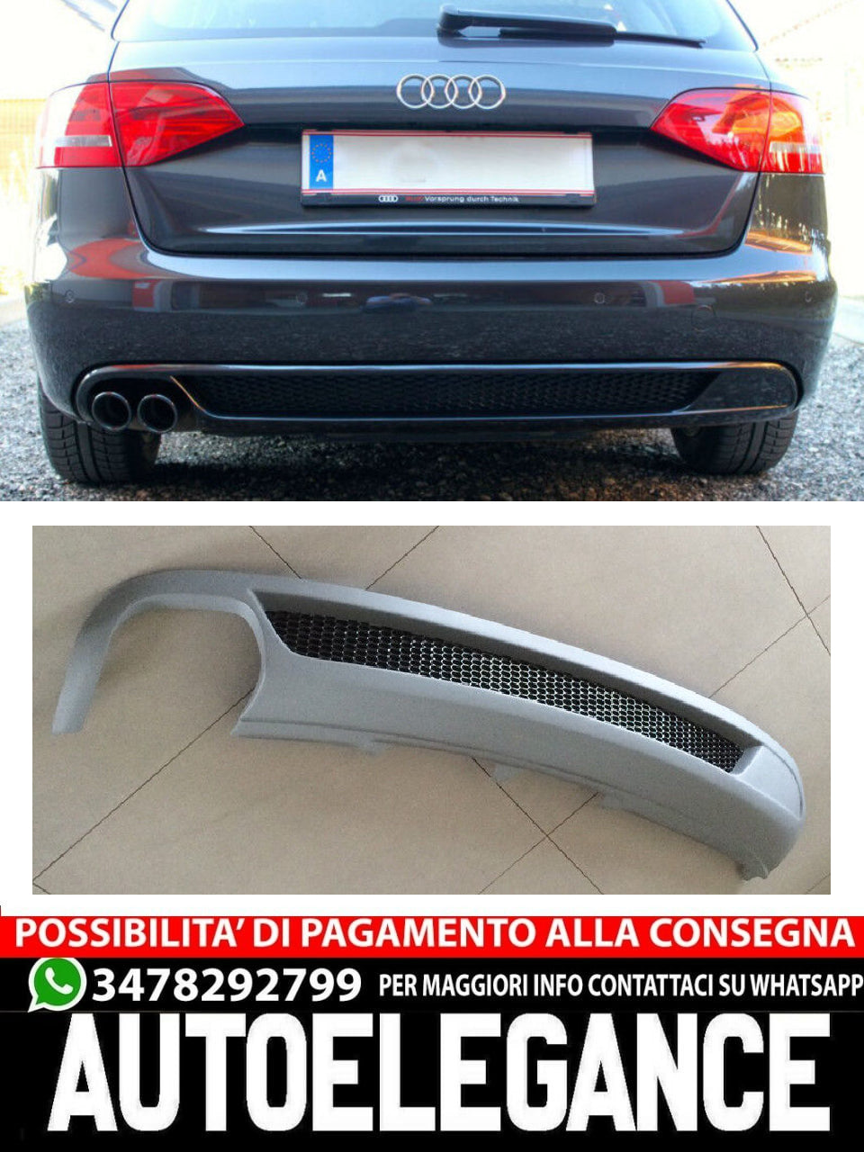 DIFFUSORE POSTERIORE ADATTO PER AUDI A4 B8 8K RESTYLING 2011-2015 S-LINE STILE