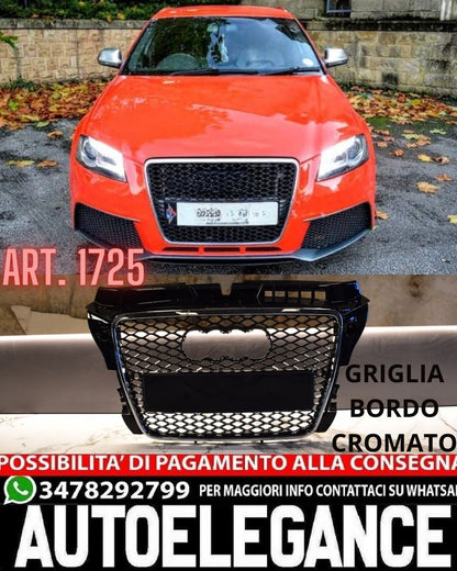 GRIGLIA ADATTA PER AUDI A3 8P 2008-2012 BORDO CROMATO LOOK RS3 DESIGN SPORTIVO