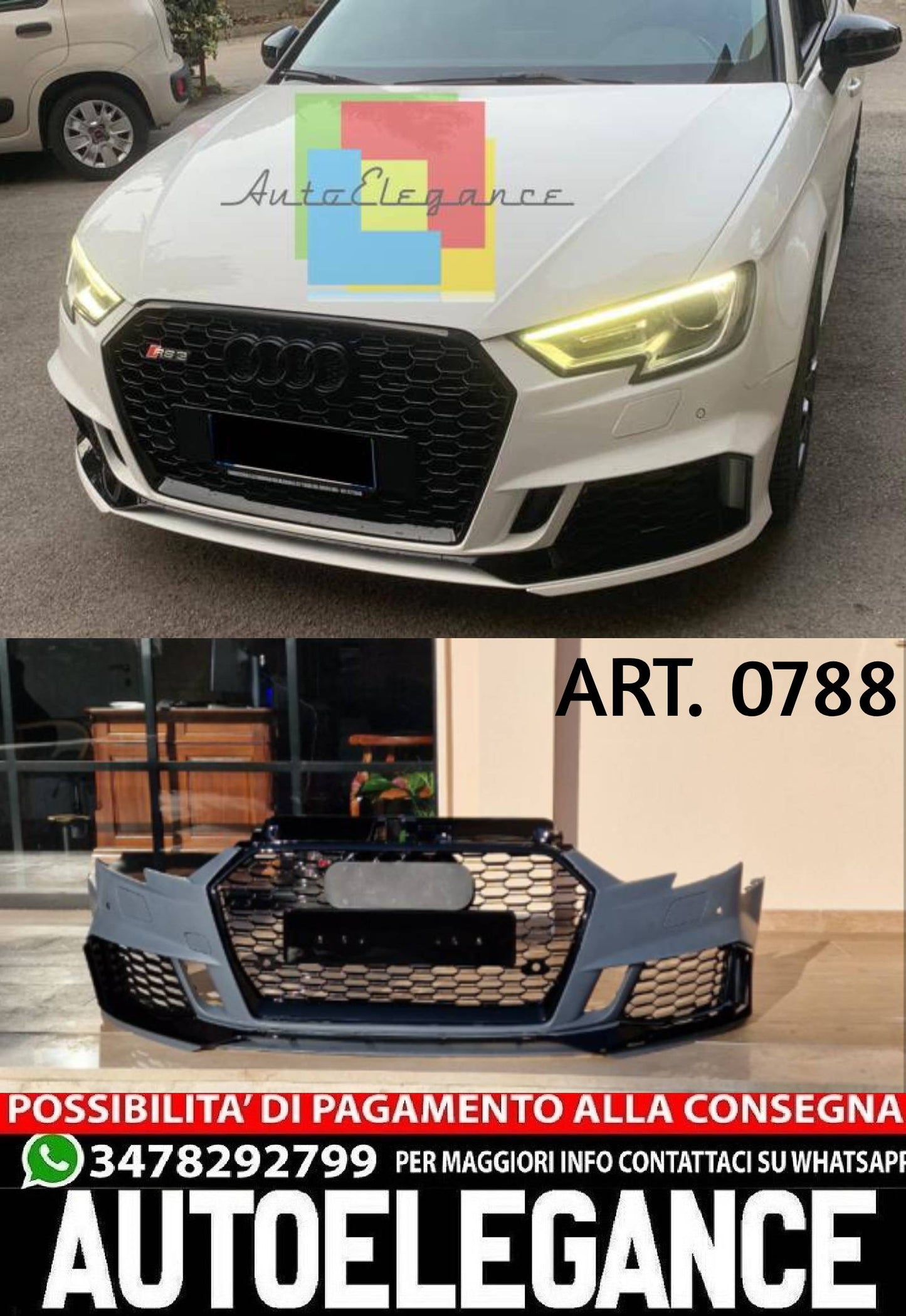 FRONT BUMPER SUITABLE FOR AUDI A3 8V 2017-2020 HATCHBACK LOOK RS3