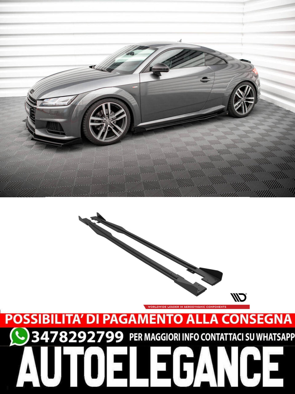 STREET PRO MINIGONNE LATERALI + ALETTE adatte compatibili per AUDI TT S / S-LINE 8S  (2014-2018)