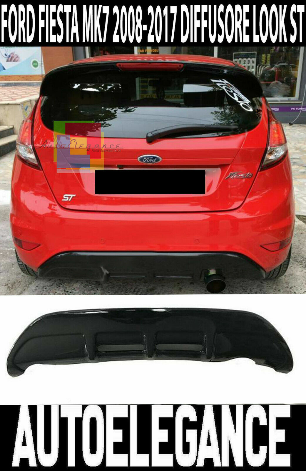 SOTTO PARAURTI FORD FIESTA MK7 08-17 DIFFUSORE ABS NERO LUCIDO DAM ESTRATTORE 05