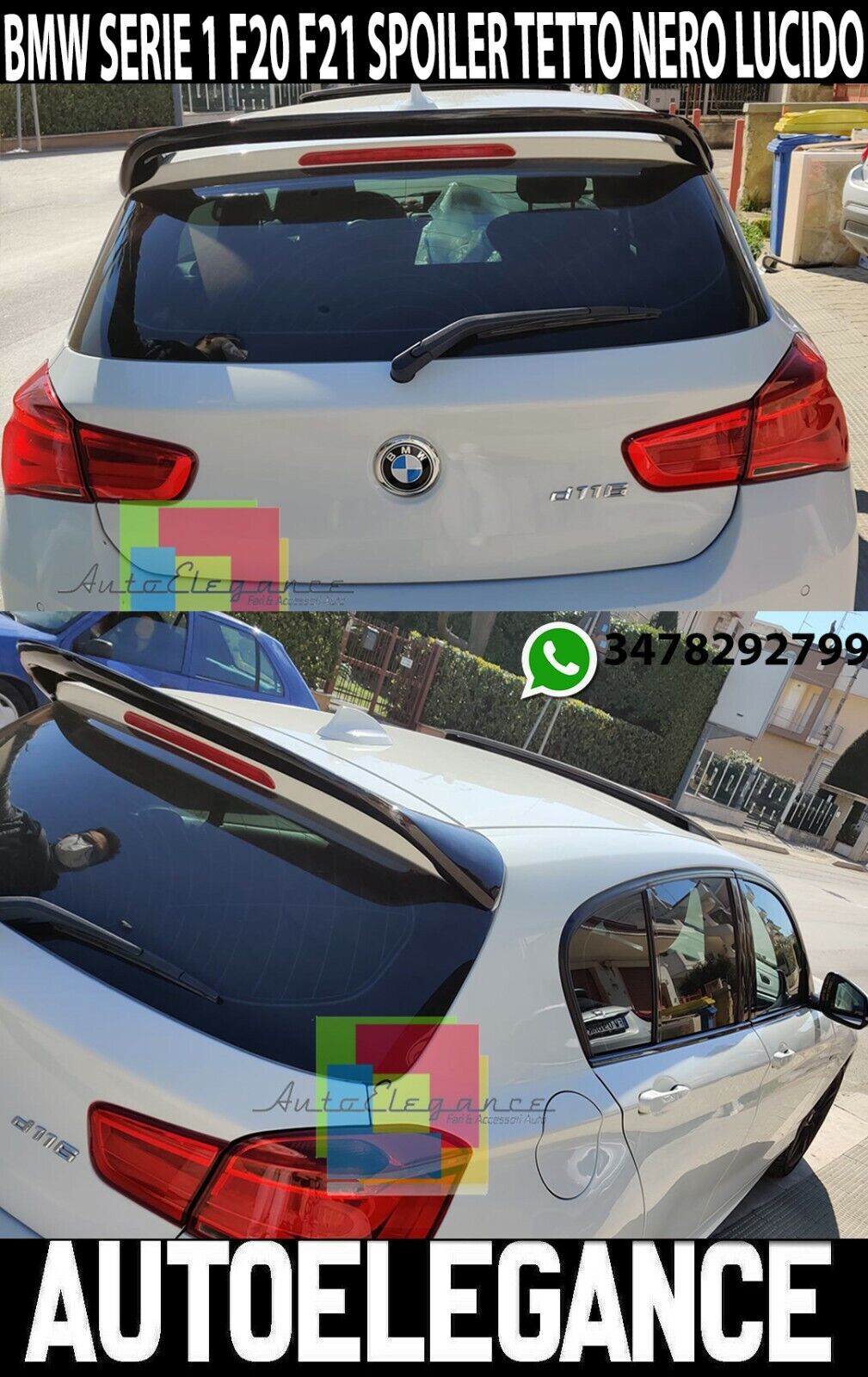 BMW SERIE 1 F20 2011-2019 SPOILER TUNING POSTERIORE NERO TETTO SPORTIVO M1 -X 00 AUTOELEGANCERICAMBI