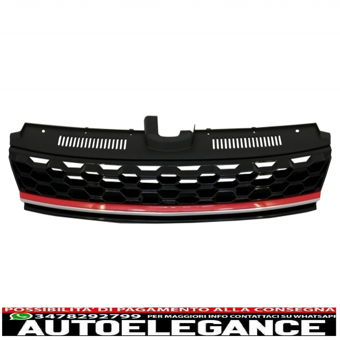 badgeless central grille with LED headlights sequential dynamic cornering lights suitable for vw golf 7.5 vii facelift (2017-up) gti design red and chrome 