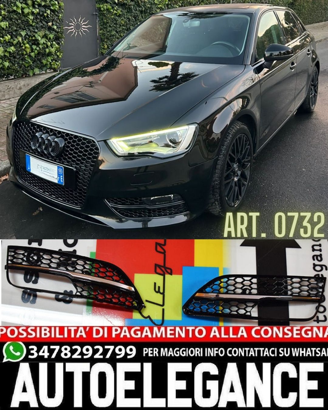 🔥SIDE FOG LIGHT GRILLS FOR AUDI A3 8V 12-15 RS3 HONEYCOMB DESIGN BLACK🔥