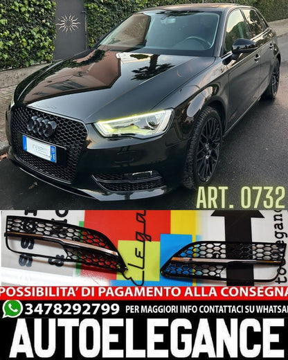 🔥SIDE FOG LIGHT GRILLS FOR AUDI A3 8V 12-15 RS3 HONEYCOMB DESIGN BLACK🔥