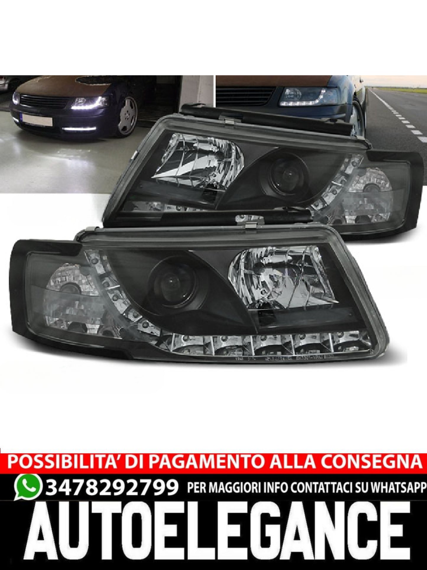 FARI ANTERIORI DAYLIGHT NERO ADATTI PER VW PASSAT 5B 3B 11.96-08.00