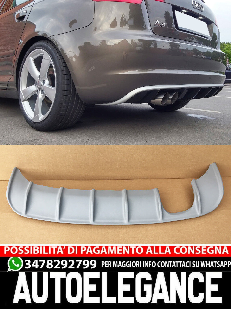 DIFUSORE  COMPATIBILE PER AUDI A3 8P ( restyling 2008-2012 ) STILE RS3