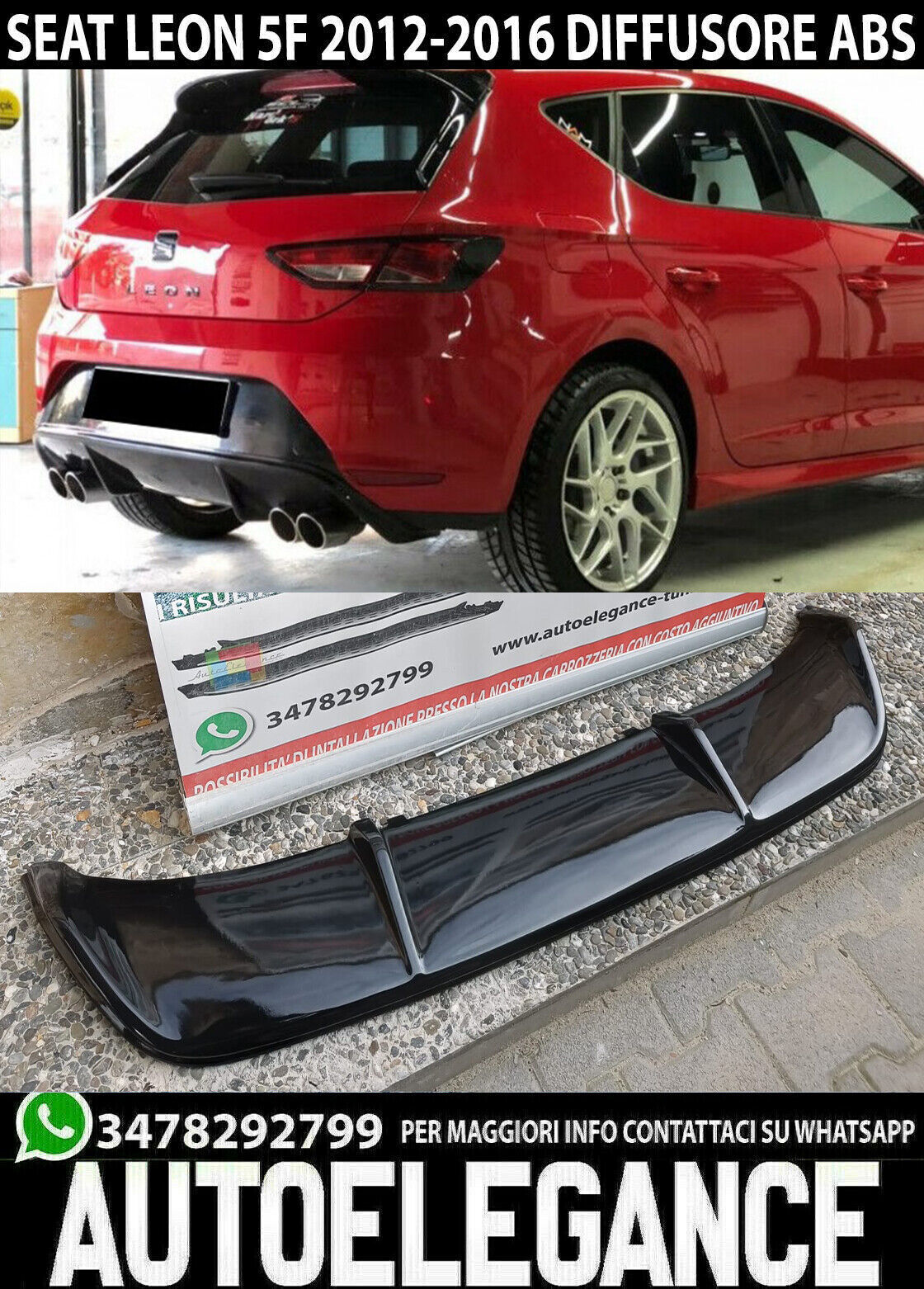 SOTTO PARAURTI POSTERIORE SEAT LEON 5F 2012-2016 DIFFUSORE TUNING ABS NERO FR