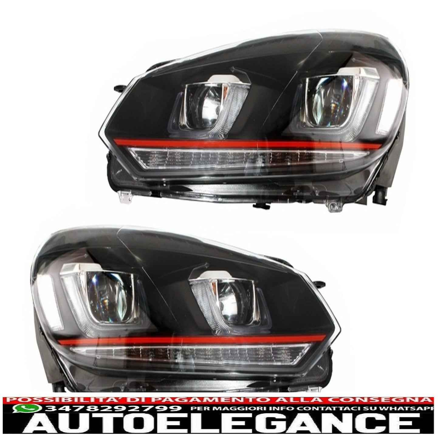 paraurti anteriore adatto per vw golf vi 6 (2008-2013) r20 look con fari 3d led drl u-design led luce di svolta scorrevole striscia rossa gti