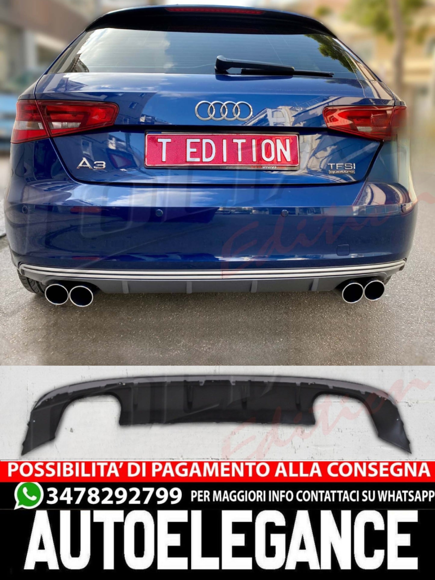 DIFFUSORE POSTERIORE adatto per A3 8V 12-16 TIPO S3 HATCHBACK