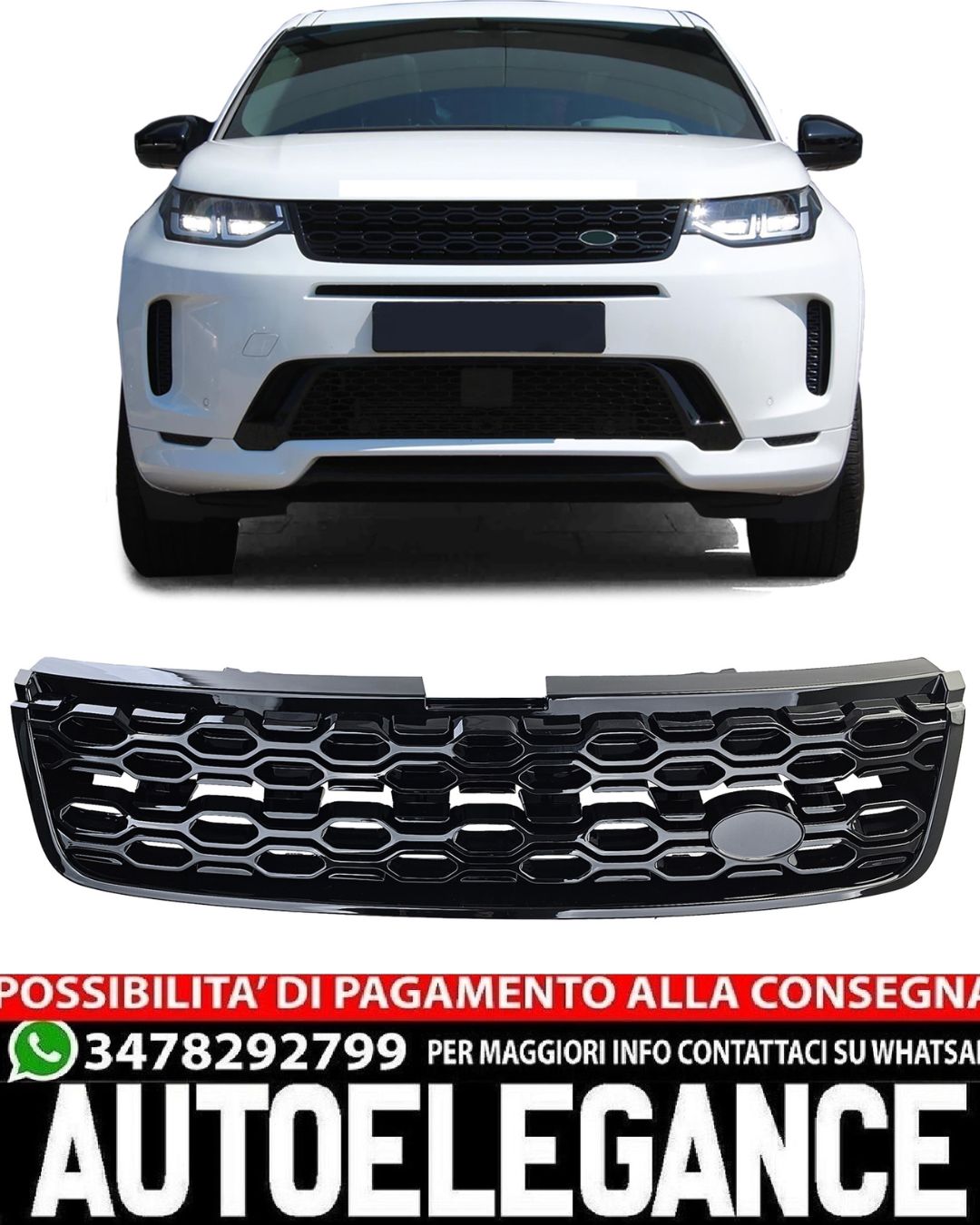 GRIGLIA ANTERIORE ADATTA PER LAND ROVER DISCOVERY SPORT L550 2020+ NERO LUCIDO