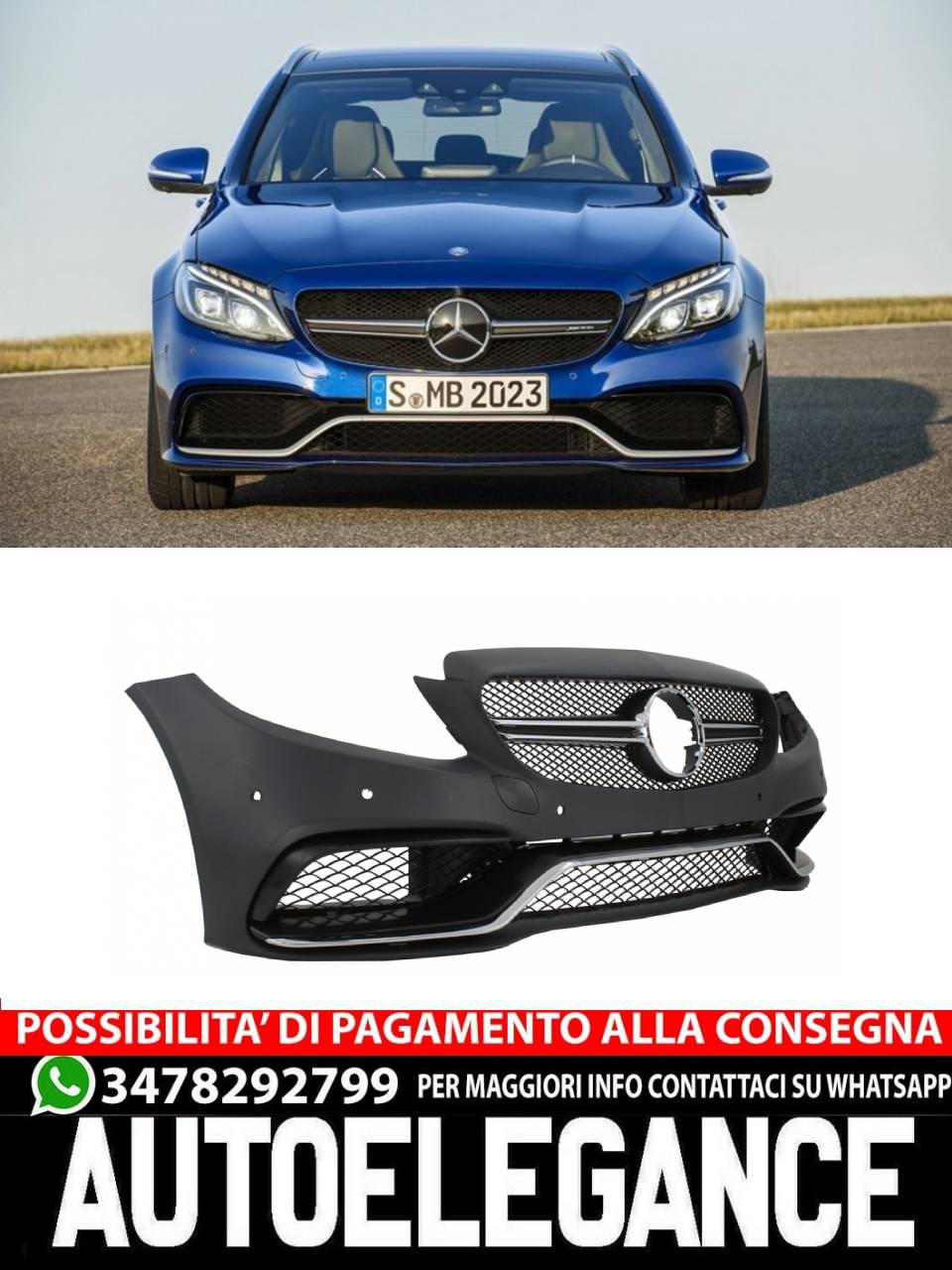 Paraurti anteriore con diffusore adatti per Mercedes Classe C W205 Berlina S205