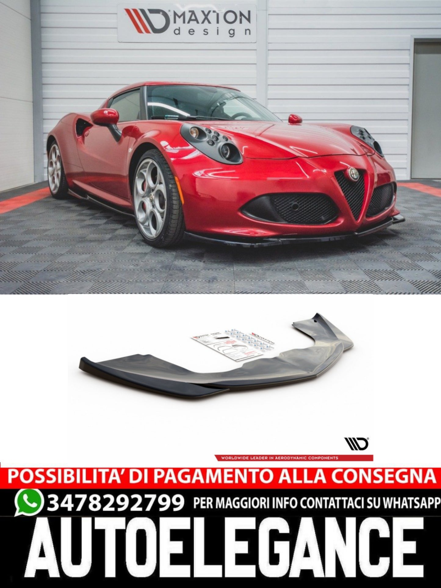 SPLITTER ANTERIORE ADATTO COMPATIBILE PER ALFA ROMEO 4C (2013- 2017)