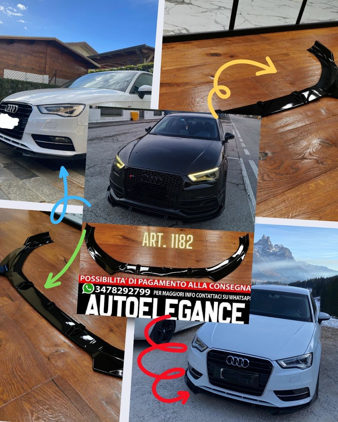 SPLITTER ANTERIORE ADATTO PER AUDI A3 RS3 8V 2012+ LOOK SPORTIVO