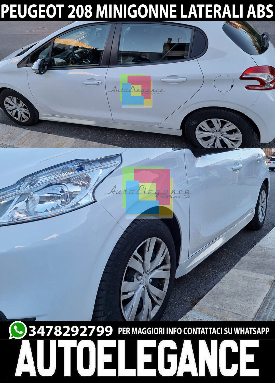 MINIGONNE ADATTE A PEUGEOT 208 SPOILER ABS DESIGN SPORT SOTTO PORTA ..-