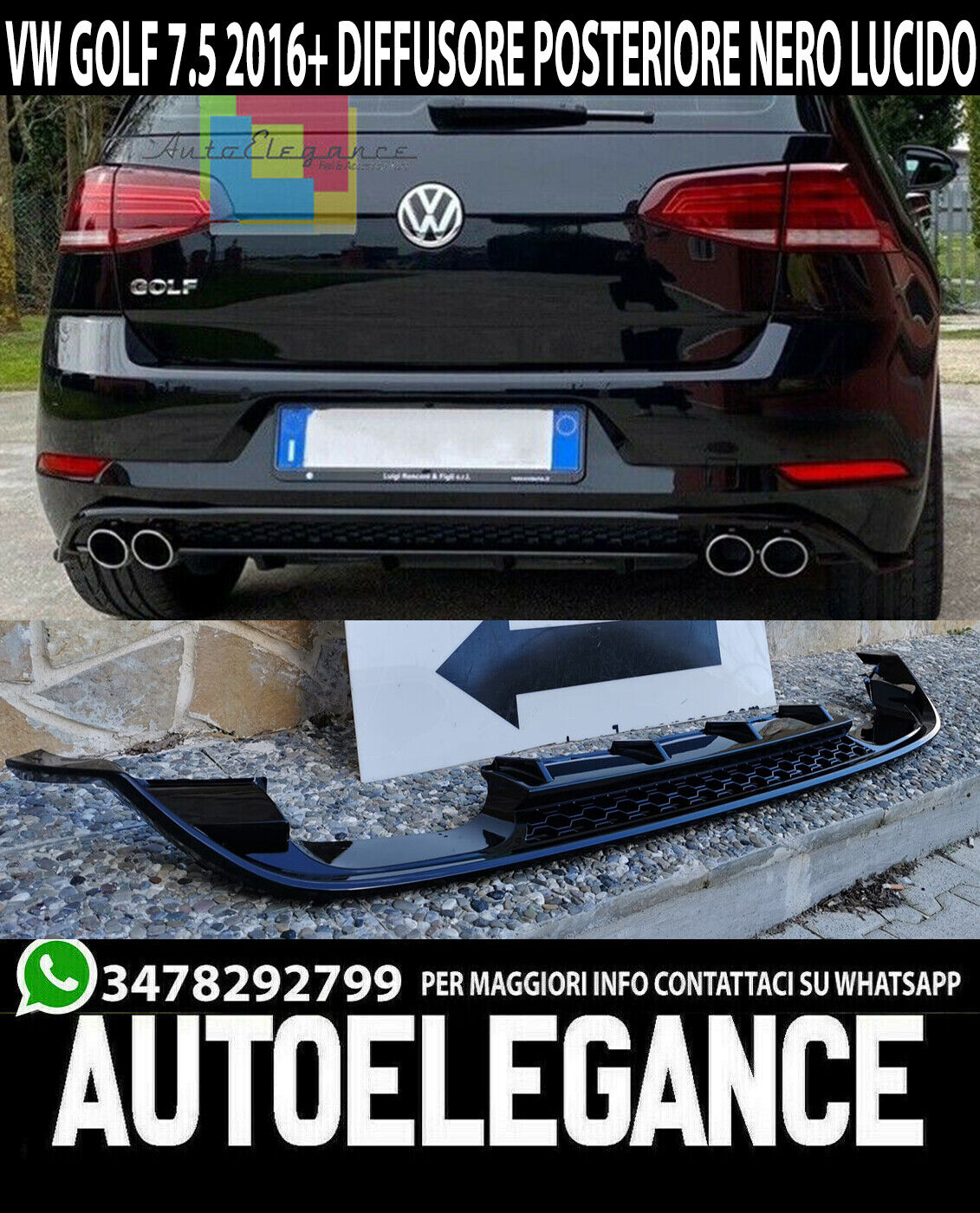 EXTRACTOR VW GOLF 7.5 VII 2016+ REAR DIFFUSER UNDER BUMPER R .V2
