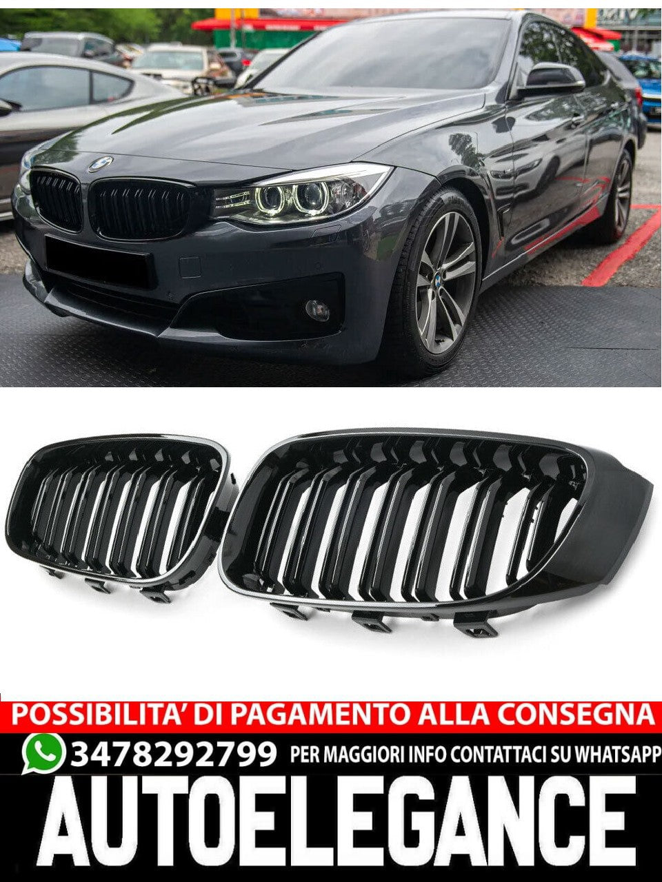 ADATTO PER BMW SERIE 3 F34 GT SPORT DOPPIO PONTE NERO LUCIDO