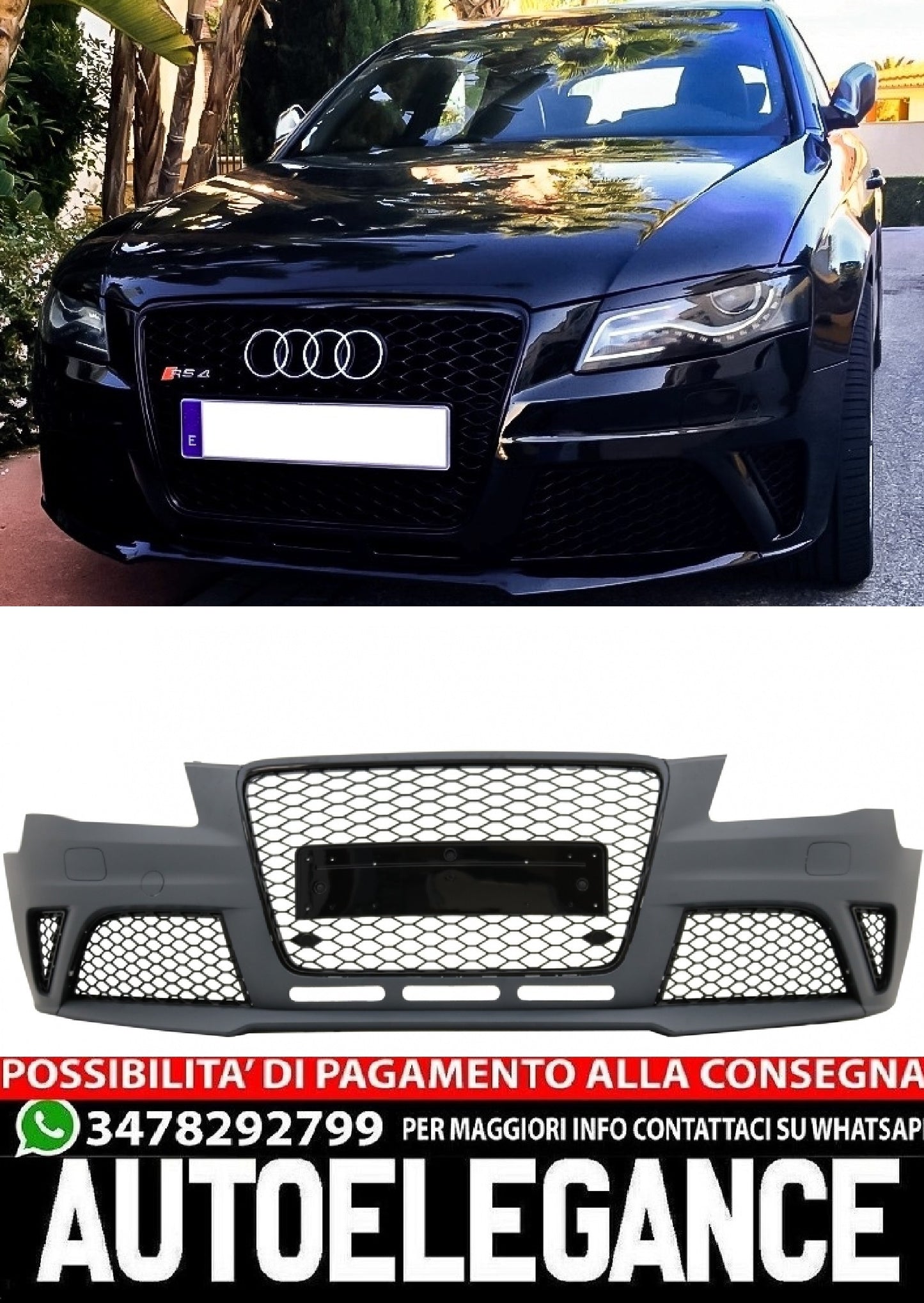 PARAURTI ANTERIORE ADATTO PER AUDI A4 B8 PRE-FACELIFT (2008-2011) RS4 DESIGN