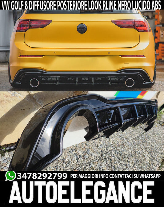 DIFFUSORE POSTERIORE PER VW GOLF 8 VIII SOTTO PARAURTI TERMINALI ABS NERO LUCIDO