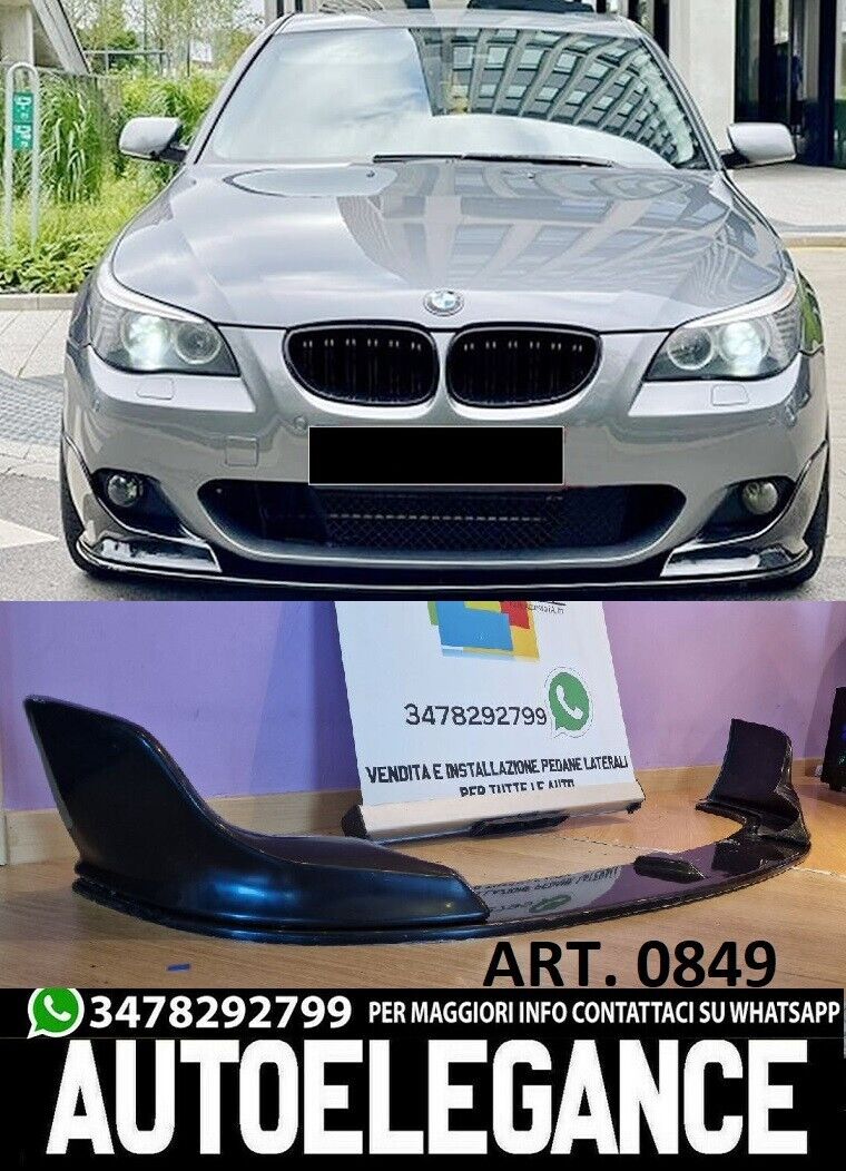 SPLITTER FOR BMW 5 SERIES E60 E61 M TECH UNDER FRONT BUMPER ABS GLOSSY BLACK