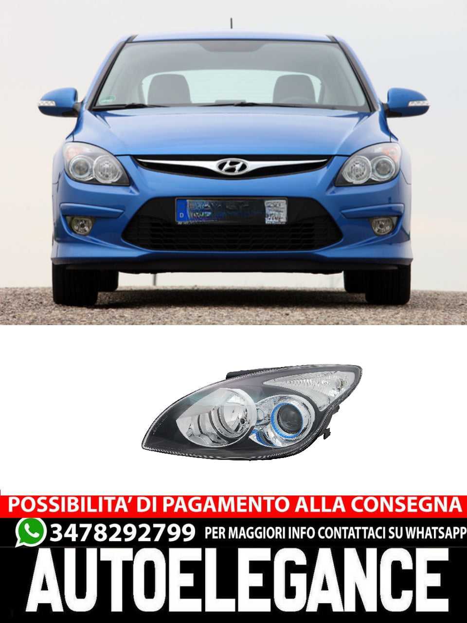 Left Front Headlights for Hyundai i30 FD H1 / H7 2009 - 12011 Black LWR 